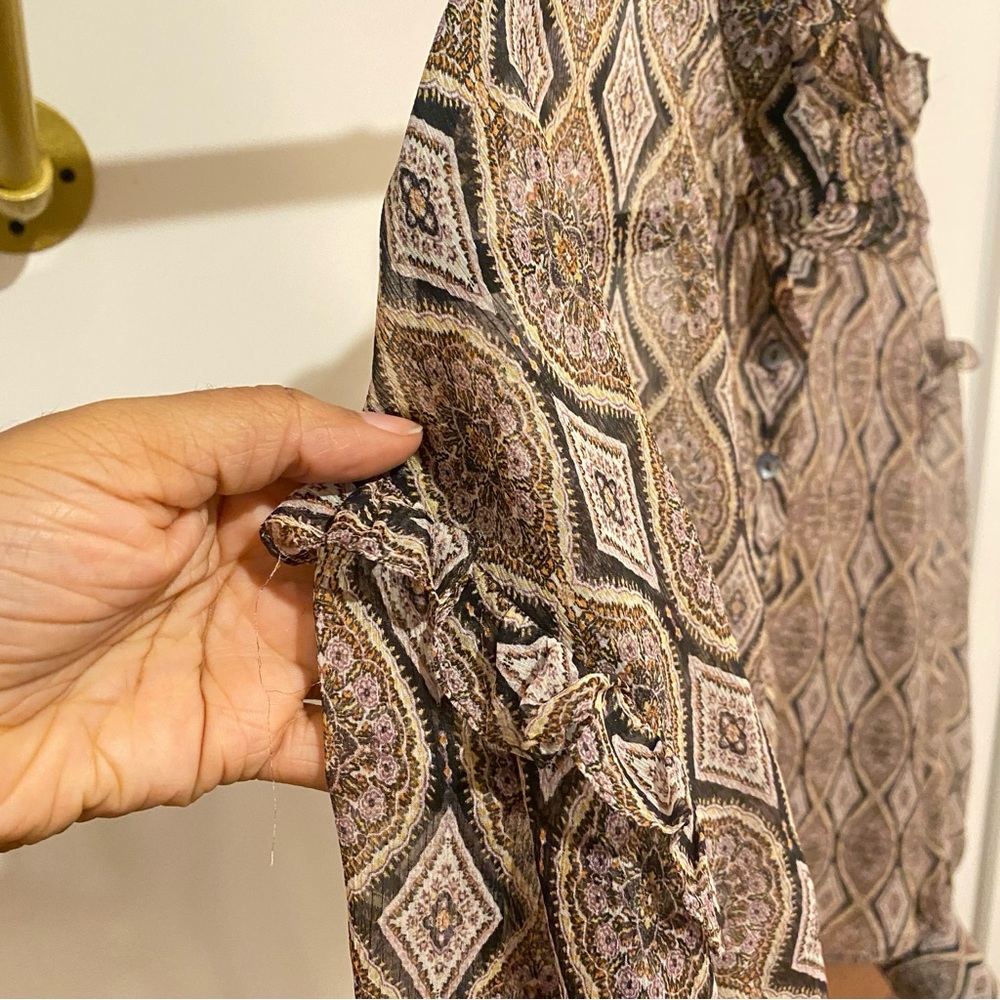 ZARA - Bohemian Sheer Paisley Flowy Blouse - size M - Picture 5 of 12